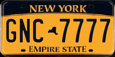 NY license plate GNC7777