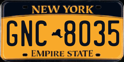 NY license plate GNC8035
