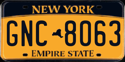 NY license plate GNC8063