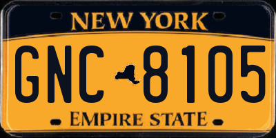 NY license plate GNC8105