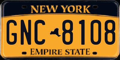 NY license plate GNC8108