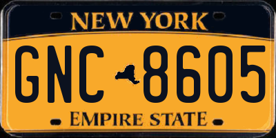 NY license plate GNC8605