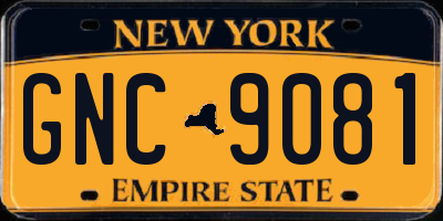 NY license plate GNC9081