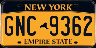 NY license plate GNC9362