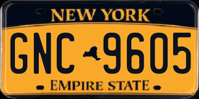 NY license plate GNC9605