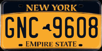 NY license plate GNC9608