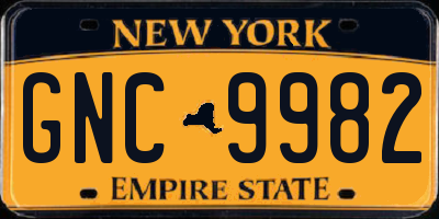 NY license plate GNC9982