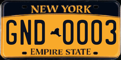 NY license plate GND0003