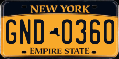 NY license plate GND0360
