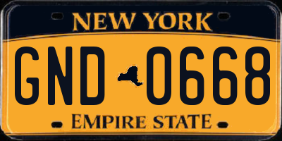 NY license plate GND0668