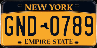 NY license plate GND0789