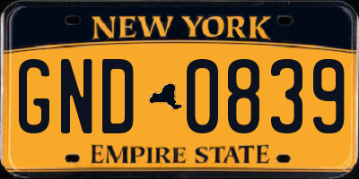 NY license plate GND0839