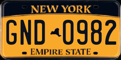NY license plate GND0982