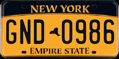 NY license plate GND0986