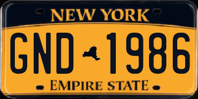 NY license plate GND1986