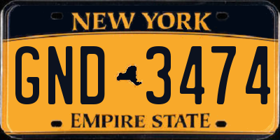 NY license plate GND3474