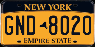 NY license plate GND8020