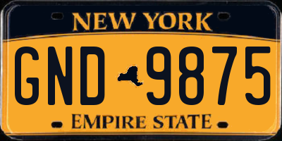 NY license plate GND9875