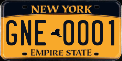 NY license plate GNE0001