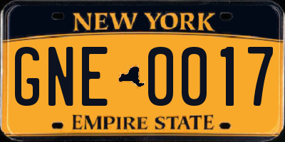 NY license plate GNE0017