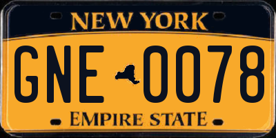 NY license plate GNE0078