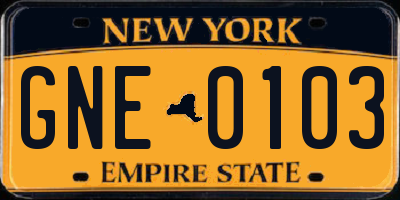 NY license plate GNE0103
