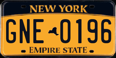 NY license plate GNE0196