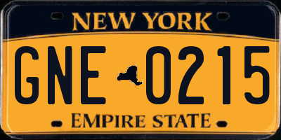 NY license plate GNE0215