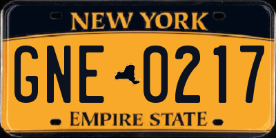 NY license plate GNE0217