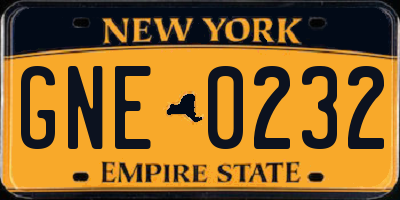 NY license plate GNE0232