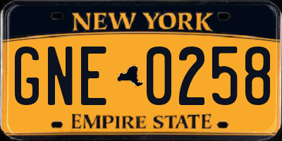 NY license plate GNE0258
