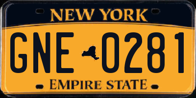NY license plate GNE0281