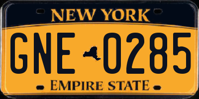 NY license plate GNE0285