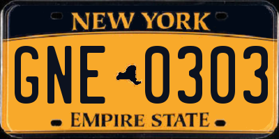 NY license plate GNE0303