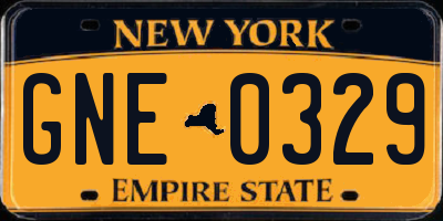NY license plate GNE0329