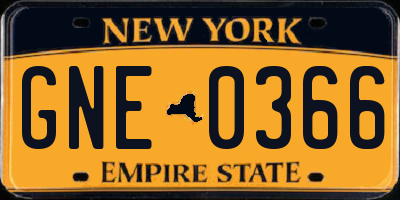 NY license plate GNE0366