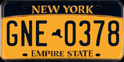 NY license plate GNE0378