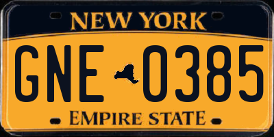 NY license plate GNE0385
