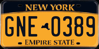 NY license plate GNE0389