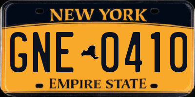 NY license plate GNE0410