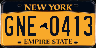 NY license plate GNE0413