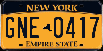 NY license plate GNE0417