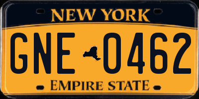 NY license plate GNE0462