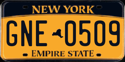 NY license plate GNE0509