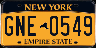 NY license plate GNE0549
