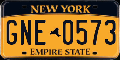 NY license plate GNE0573