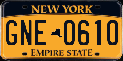 NY license plate GNE0610