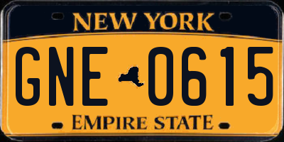 NY license plate GNE0615