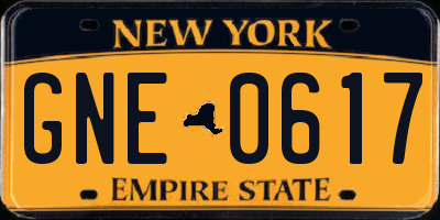 NY license plate GNE0617