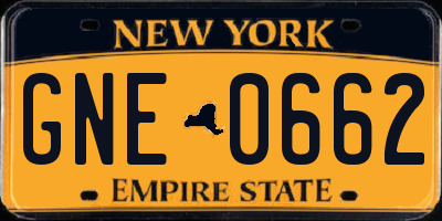 NY license plate GNE0662